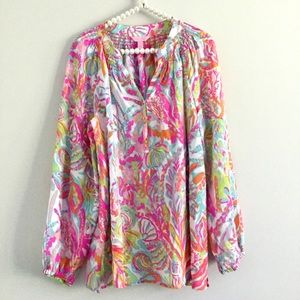 Large Lilly Pulitzer Elsa Silk Top “Scuba to Cuba”